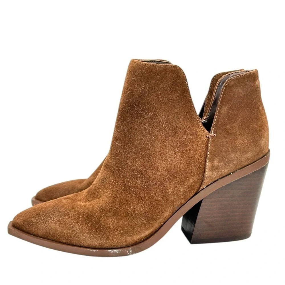 Gianni Bini‎ Brown Suede Pointed Toe Block Heel Ankle Boots Women Size 9